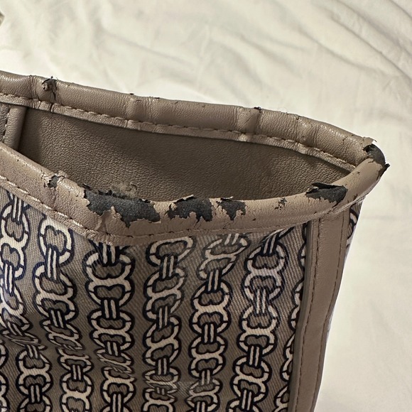 Tory Burch Gemini Link Canvas Tote French Gray Navy Stripe Large Shopper AS IS - Picture 15 of 16